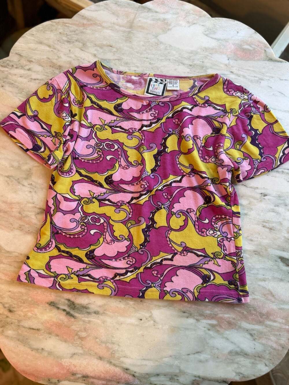 Take Two Clothing Co. Vintage 90s Y2K Psychedelic Print Sequin Embellished Short
